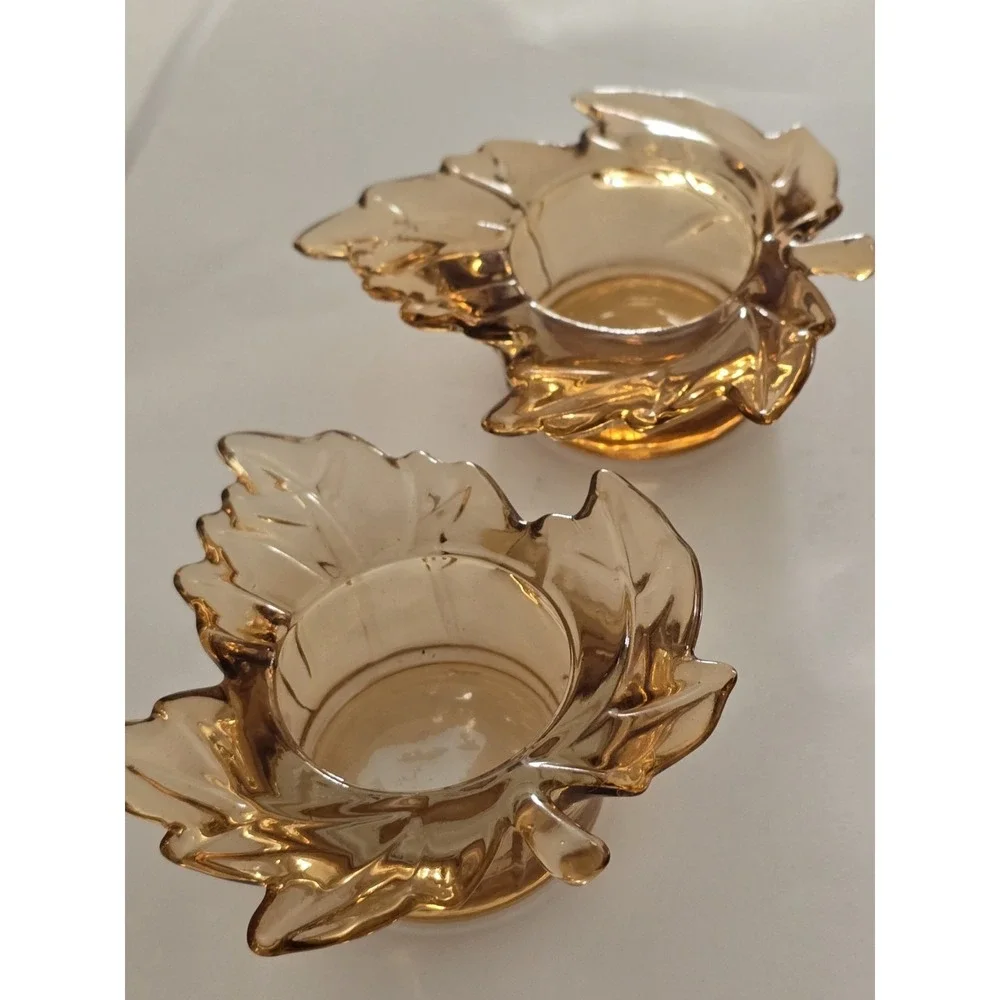Orange Maple Leaf Tealight Candle Holders Set Of 2